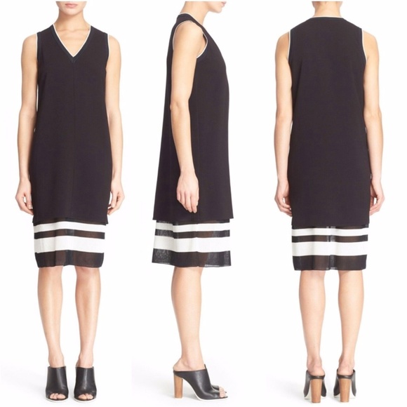 NEW‎ VINCE  Sleeveless Double Layer Dress BLack/White [SZ 0 ] - Picture 1 of 7